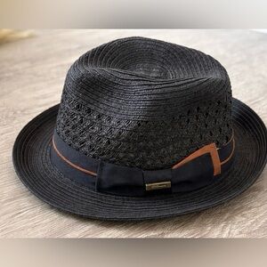 Stetson 1917 Toyo Straw Fedora Hat Black Large Summer Trilby Panama Style